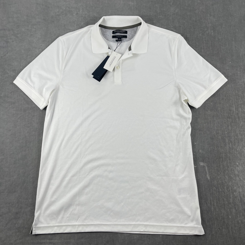 Banana Republic Mens L White Polo Shirt Luxury Touch Standard Fit Cotton NWT